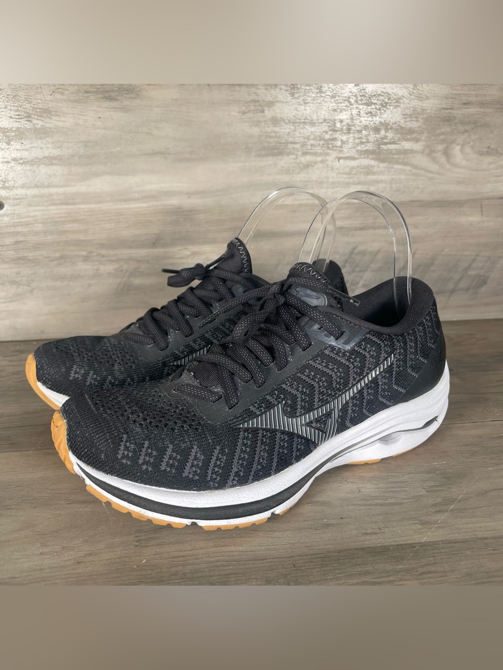 Mizuno Womens 7 Black Wave Rider 24 Wave Knit Running Sneakers Active Athletic